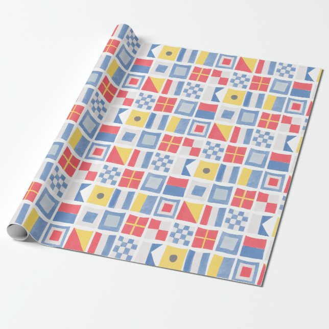 Watercolor Nautical Flags Maritime Sailing Shower Wrapping Paper (Unrolled)