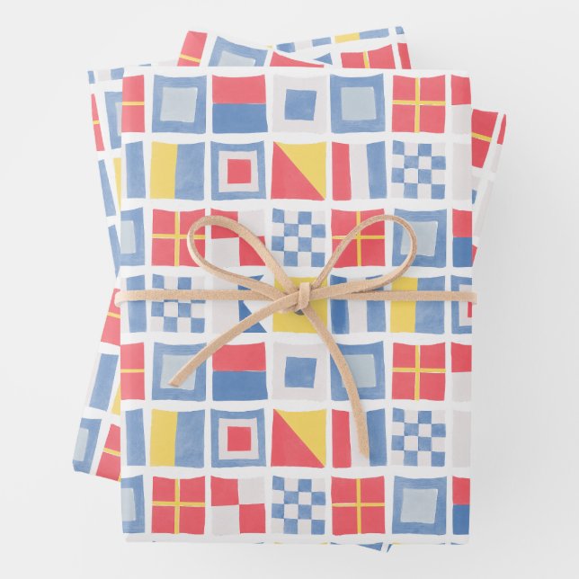 Watercolor Nautical Flags Maritime Sailing Shower Wrapping Paper Sheets (In situ)