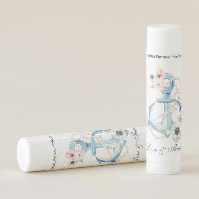 Watercolor Nautical Floral Anchor Beach Lip Balm (Front)