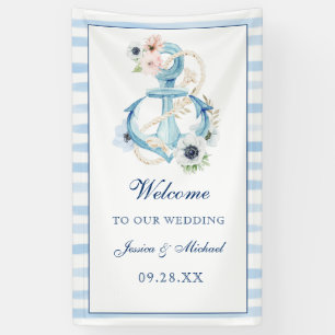Watercolor Nautical Floral Anchor Beach Wedding Banner