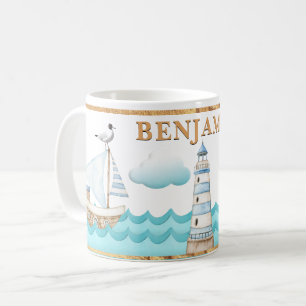 Watercolor Nautical Lighthouse Sailboats Mug