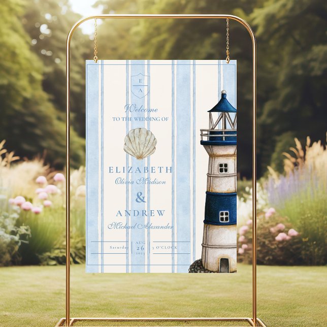 Watercolor Nautical Lighthouse Wedding Foam Board (Creator Uploaded)