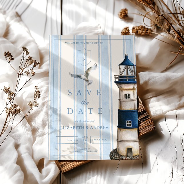 Watercolor Nautical Lighthouse Wedding Save The Date (Creator Uploaded)