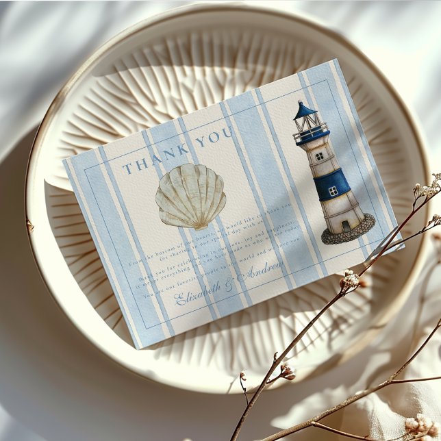 Watercolor Nautical Lighthouse Wedding Thank You Card (Creator Uploaded)