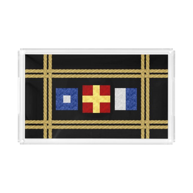 Watercolor Nautical Maritime Signal Flag Monogram Acrylic Tray (Front)