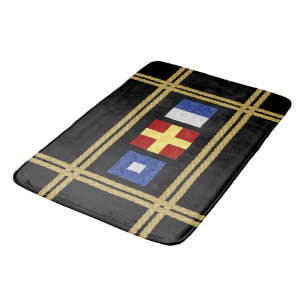Watercolor Nautical Maritime Signal Flag Monogram Bathroom Mat