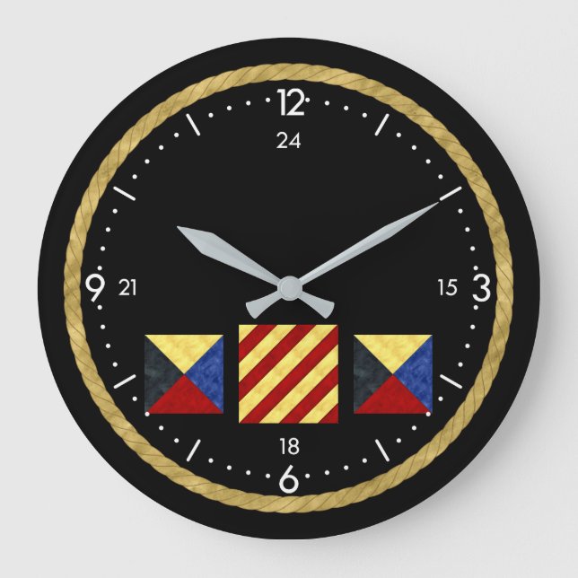 Watercolor Nautical Maritime Signal Flag Monogram Large Clock (Front)
