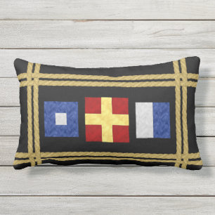 Watercolor Nautical Maritime Signal Flag Monogram Lumbar Pillow