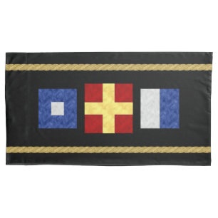 Watercolor Nautical Maritime Signal Flag Monogram Pillow Case