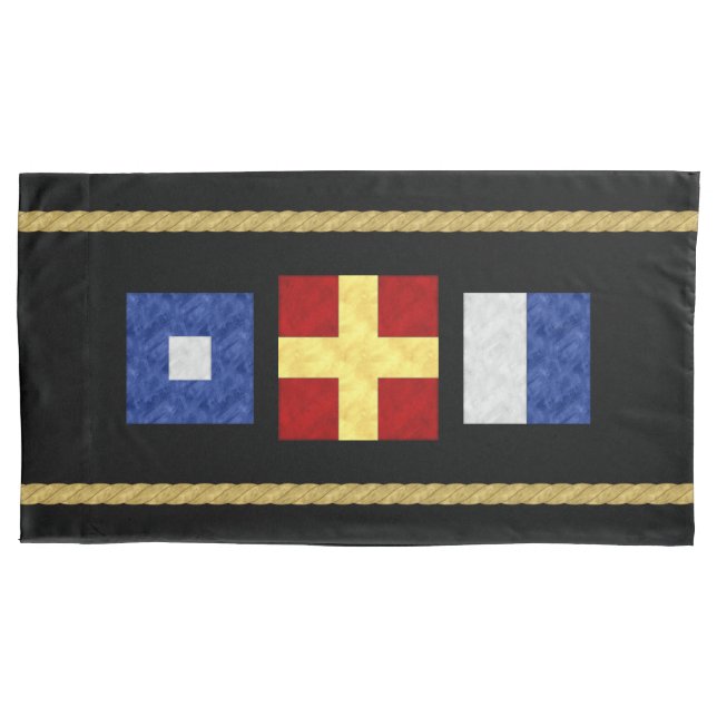 Watercolor Nautical Maritime Signal Flag Monogram Pillow Case (Front)