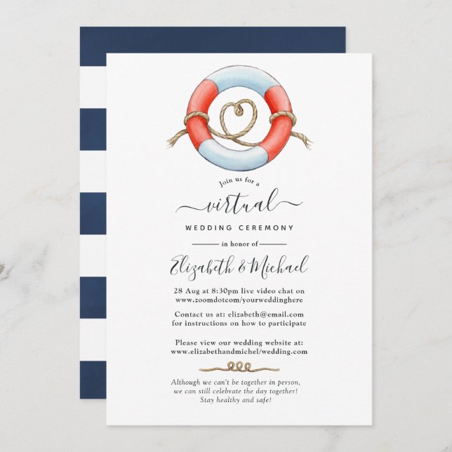 Watercolor Nautical Online Virtual Wedding Invitation (Front/Back)