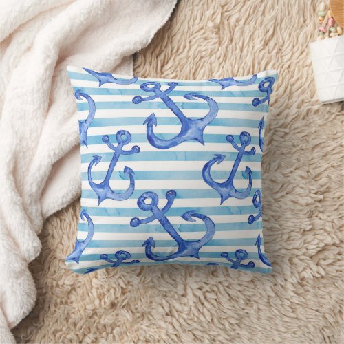 Watercolor Nautical Pattern Throw Pillow