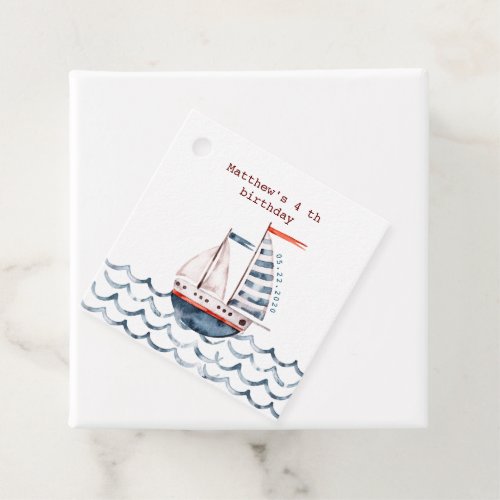 Watercolor Nautical Red And Blue Kids Birthday Favor Tags