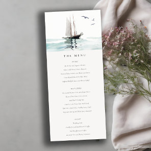 Watercolor Nautical Sail Yacht Wedding Menu Card