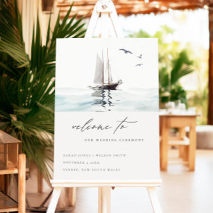 Watercolor Nautical Sail Yacht Wedding Welcome Foam Board