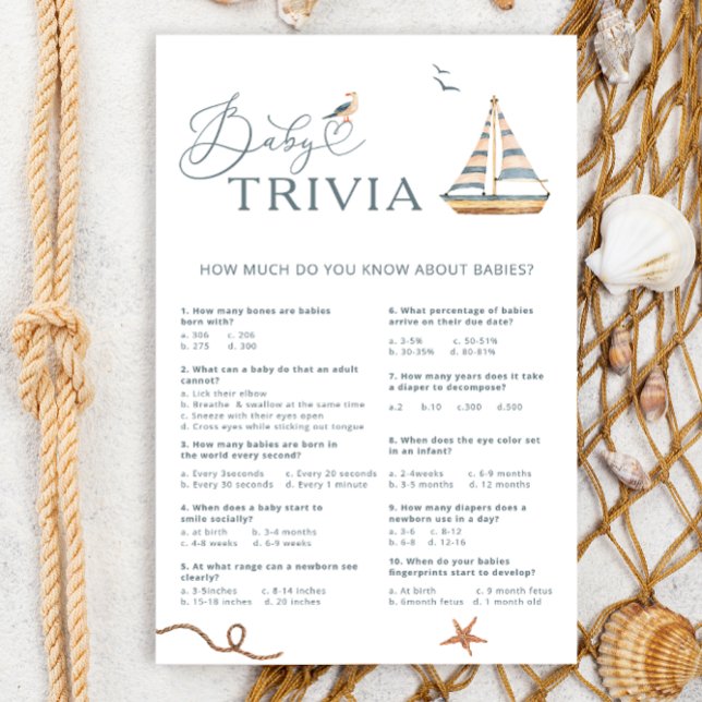 Watercolor Nautical Sailboat Baby Trivia Game  (Creator Uploaded)