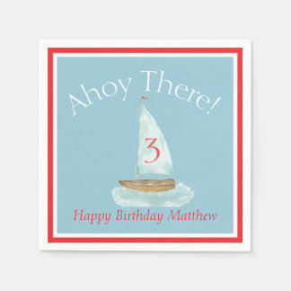 Watercolor Nautical Sailboat Birthday  Napkins