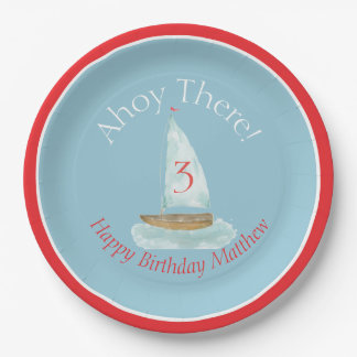 Watercolor Nautical Sailboat Birthday  Paper Plates