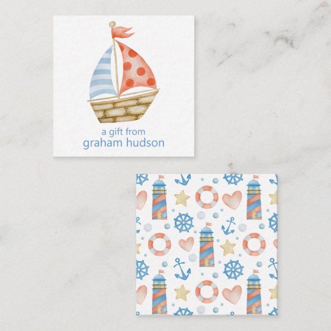 Watercolor Nautical Sailboat Gift Enclosure Note Card (Front/Back)