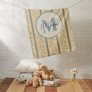 Watercolor Nautical Sailing Boat Stripe Monogram Baby Blanket