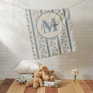 Watercolor Nautical Sailing Boat Stripe Monogram Baby Blanket