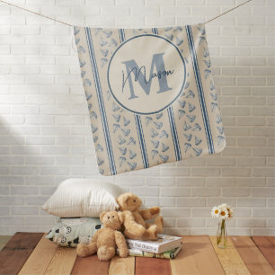 Watercolor Nautical Sailing Boat Stripe Monogram Baby Blanket