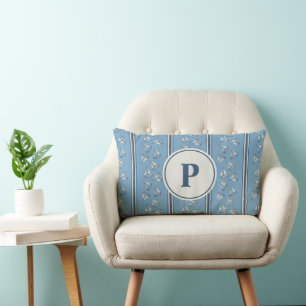 Watercolor Nautical Sailing Boat Stripe Monogram Lumbar Pillow