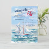 Watercolor Nautical Sailing Yacht 60th Birthday Invitation (Standing Front)