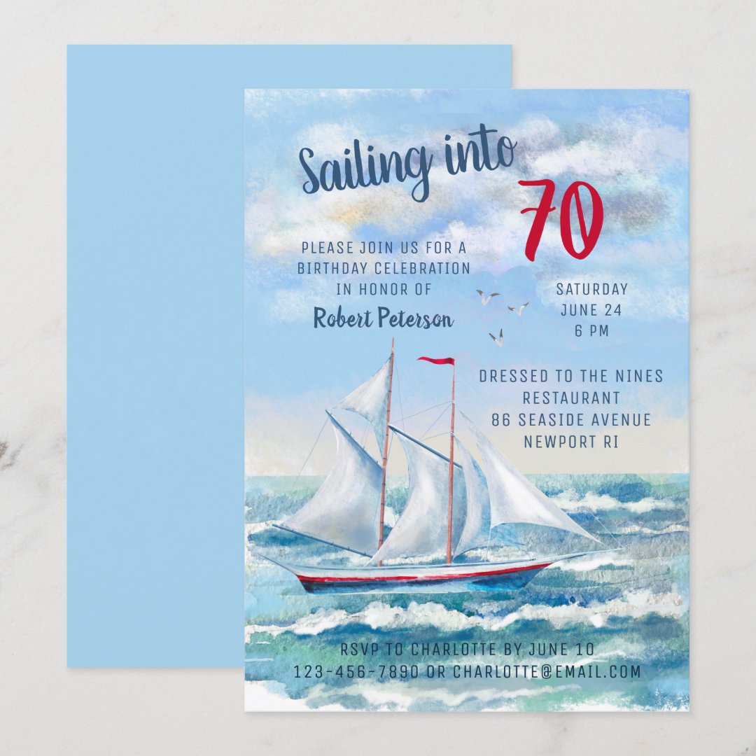 Watercolor Nautical Sailing Yacht 70th Birthday Invitation Zazzle