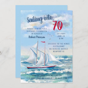 Watercolor Nautical Sailing Yacht 70th Birthday Invitation