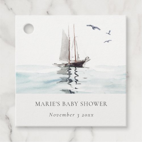 Watercolor Nautical Sailing Yacht Baby Shower Favor Tags