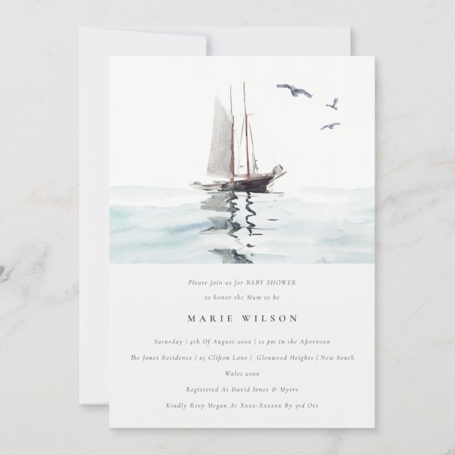 Watercolor Nautical Sailing Yacht Baby Shower Invitation (Front)