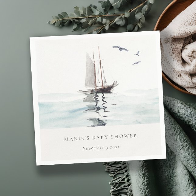 Watercolor Nautical Sailing Yacht Baby Shower Napkins (Creator Uploaded)