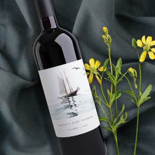 Watercolor Nautical Sailing Yacht Baby Shower Wine Label