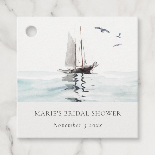 Watercolor Nautical Sailing Yacht Bridal Shower Favor Tags (Front)