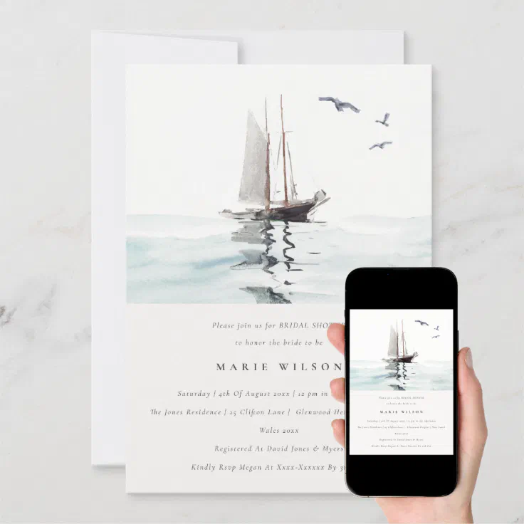 Watercolor Nautical Sailing Yacht Bridal Shower Invitation Zazzle