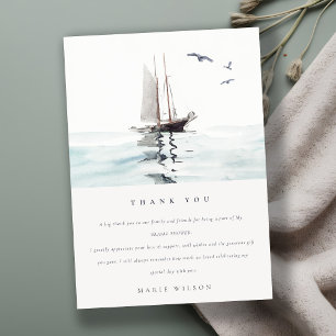 Watercolor Nautical Sailing Yacht Bridal Shower Thank You Card