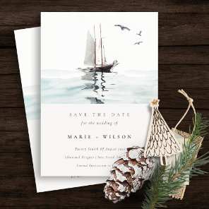 Watercolor Nautical Sailing Yacht Save The Date Invitation