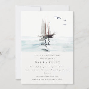 Watercolor Nautical Sailing Yacht Sea Engagement Invitation