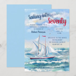 Watercolor Nautical Sailing Yacht Seventy Birthday Invitation