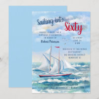 Watercolor Nautical Sailing Yacht Sixty Birthday 