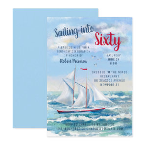 Watercolor Nautical Sailing Yacht Sixty Birthday  Invitation