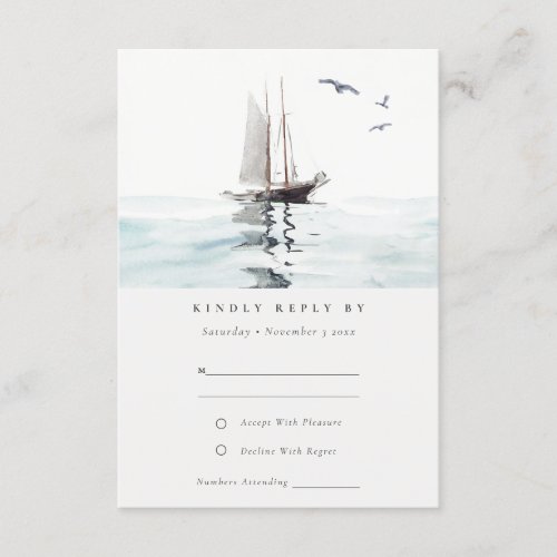 Watercolor Nautical Sailing Yacht Wedding RSVP Enclosure Card