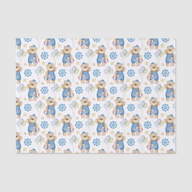 Watercolor Nautical Sailor Bear Tissue Paper (Front)
