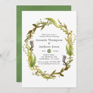 Watercolor Nautical Seaweed Wedding Couples Shower Invitation