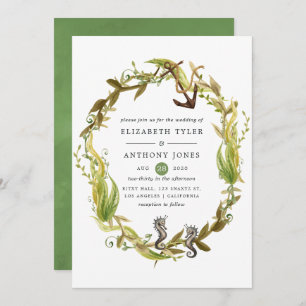 Watercolor Nautical Seaweed Wedding Invitation