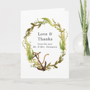 Watercolor Nautical Seaweed Wedding Photo Thank You Card