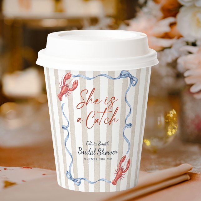 Watercolor Nautical She's a Catch Bridal Shower Paper Cups (Creator Uploaded)