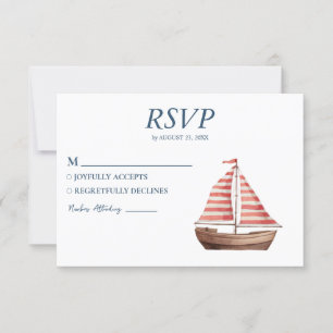 Watercolor Nautical Ship Sailing Yacht Wedding RSVP Card