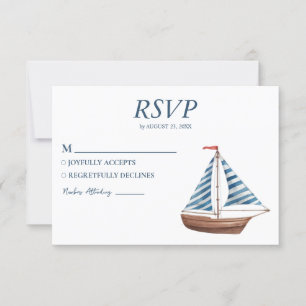Watercolor Nautical Ship Sailing Yacht Wedding RSVP Card
